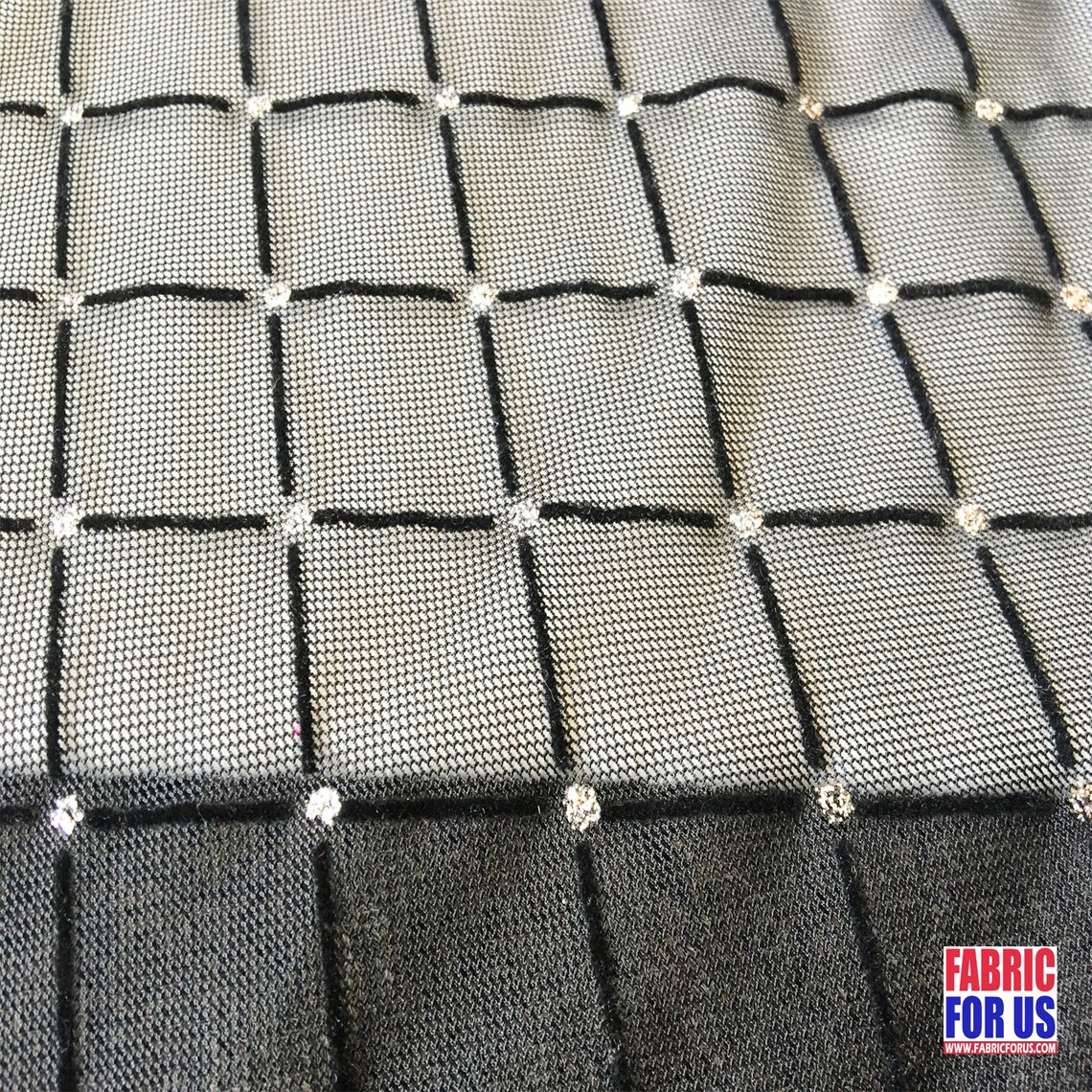 Diamond Design Flocking Mesh W/ Silver Glitter Stretch Fabric Black 64 ...