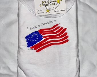 I Love America - Camicia da notte o copricostume impreziosito da pietre e borsa per il trasporto - 100% cotone taglia unica