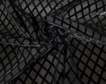 Diamanten Ausbrenner Samt auf Schwarz Polyester Spandex Meterware
