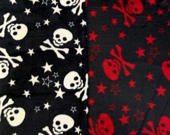 RESTOCKED White or Red Calavera Emo Skulls on Black Cozy Fleece by the Yard | Fabric For Us |