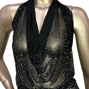 NUEVA Hermosa y elegante malla elástica con diamantes de imitación (multicolor o alineados) Tela cortada a medida o rollo (NEGRO) / Tela para nosotros / imagen 2