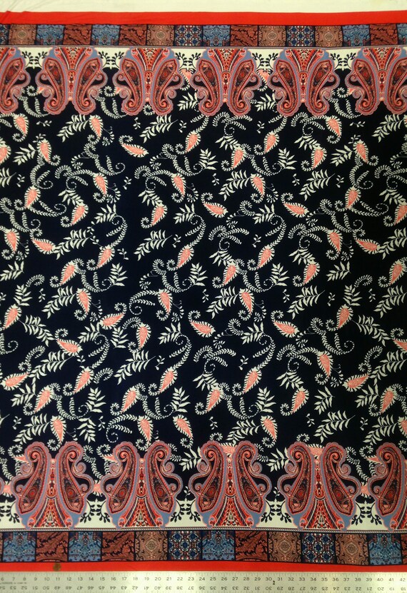 Retro Paisley Pattern on Dark Navy Stretch Knit Jersey Polyester Spandex Fabric