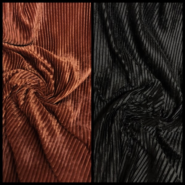 Pleated Velvet on 100% Polyester Fabric by the Yard or Roll