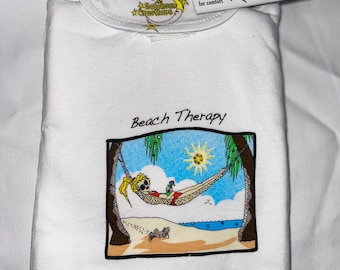 Beach Therapy - Camicia da notte o copricostume da spiaggia impreziosito da pietre e borsa per il trasporto - 100% cotone taglia unica