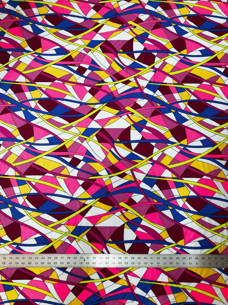 Polyester Venezia 2 Ways Stretch Bright Multi Color Abstract Design