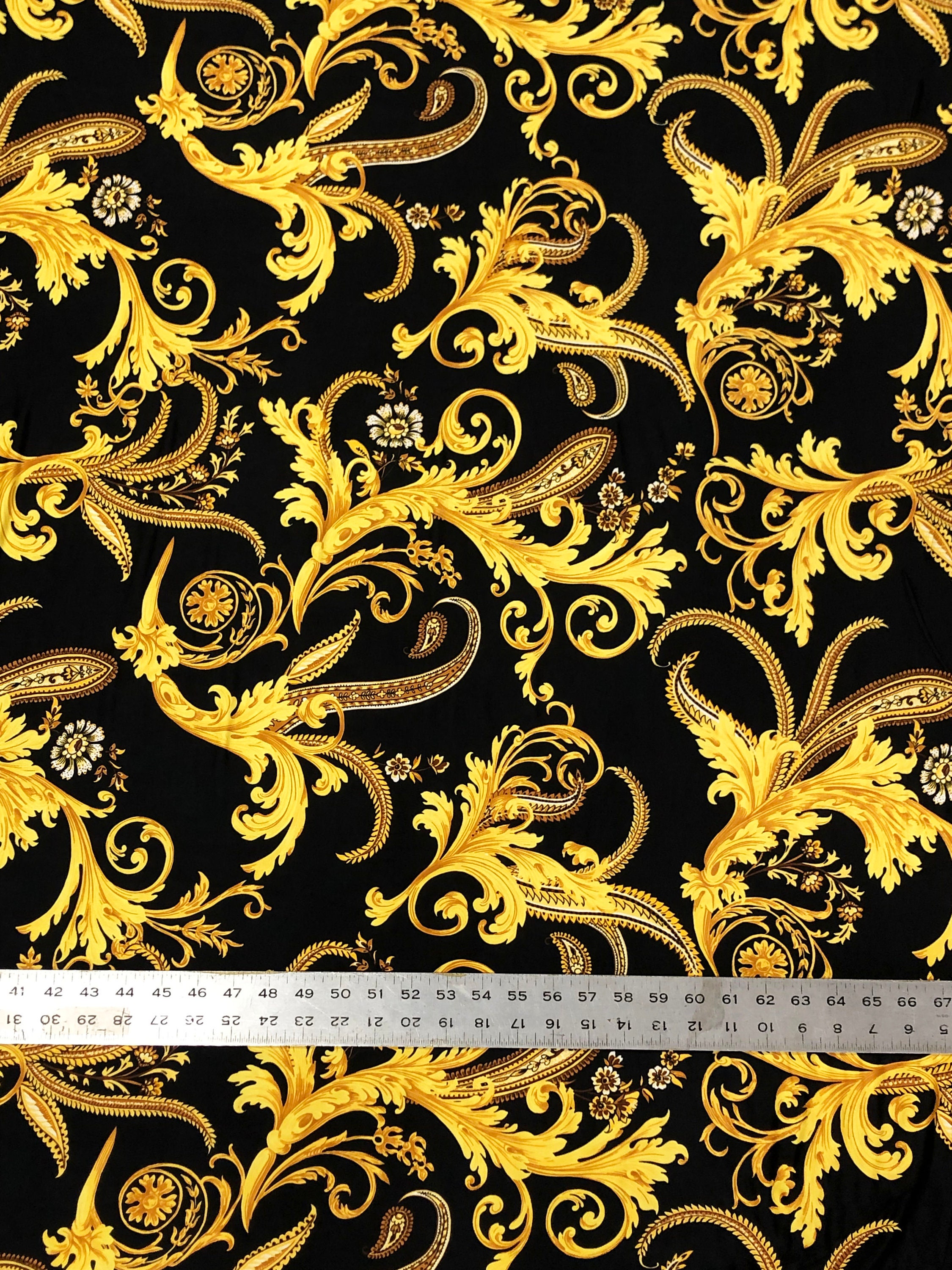 Gold Abstract Design On Polyester Spandex 2 Way Stretch Fabric By