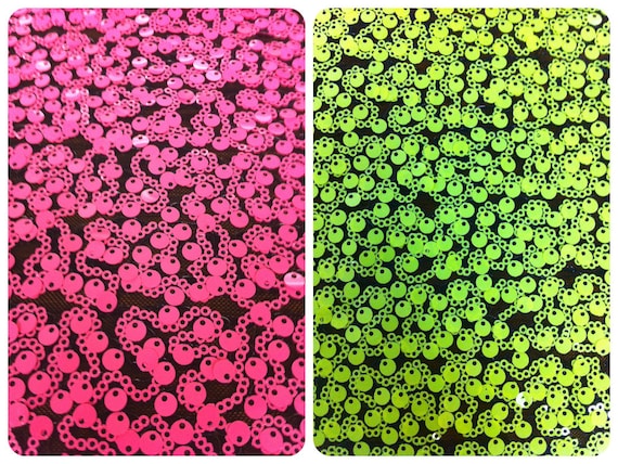 3mm & 6mm Opaque Neon Sequins Swirl Pattern on Non-Stretch Nylon Mesh Fabric - 48 to 52 Inches Wide - By the Yard or Bulk