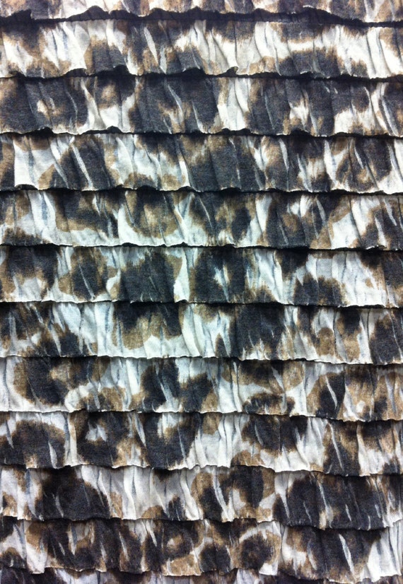 1.44" Ruffles Large Leopard Animal Print Stretch Polyester Spandex Knit Fabric - 50 to 52 Inches Wide - By the Yard or Bulk
