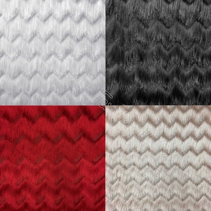 May include: Four fabric swatches in a variety of colors and textures. The swatches are arranged in a grid pattern. The top left swatch is white, the top right swatch is black, the bottom left swatch is red, and the bottom right swatch is beige.