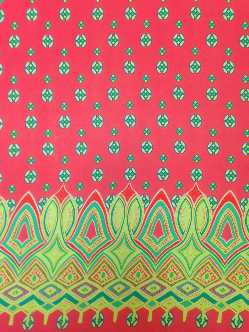 By the Yard or Bulk Geometric Border Pattern on Non-Stretch See Through Polyester Chiffon Fabric 58 to 60 Inches Wide