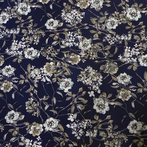 Vintage Floral Design on Navy Polyester Bulgari Spandex  Fabric