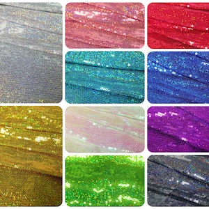 3mm Mini Micro Holographic Shiny Sequins on Stretch Polyester Spandex Fabric - 54 Inches Wide - By the Yard or Bulk