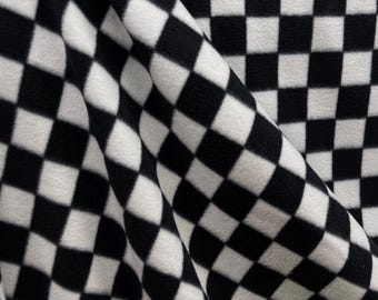 NUOVA stampa con bandiera di auto da corsa a scacchi bianchi e neri su morbido pile tagliato su misura / Tessuto per noi /