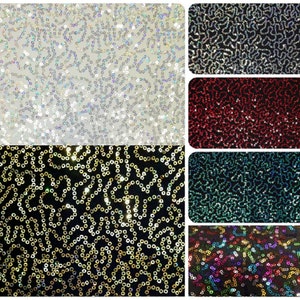 3mm Mini Holographic Sequins Swirl Pattern on Stretch Knit Jersey Polyester Spandex Fabric - 58 Inches Wide - By the Yard or Bulk