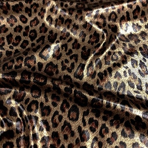 Leopard Shiny Foil Design on Polyester Spandex 2 ways Stretch Fabric by the Yard/Bulk