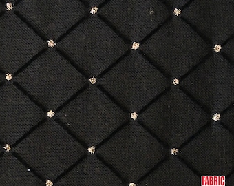 Diamond Design Flocking Mesh w/ Silver Glitter Stretch Fabric Black 64" Wide by the Yard