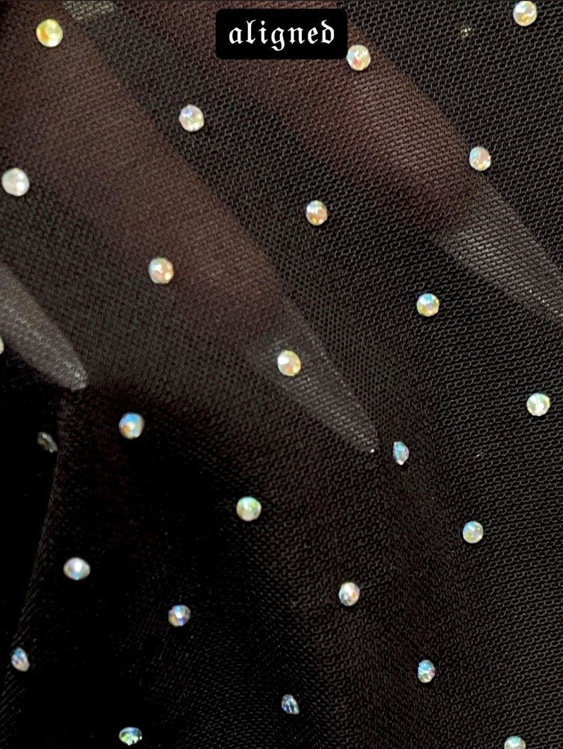 NUEVA Hermosa y elegante malla elástica con diamantes de imitación (multicolor o alineados) Tela cortada a medida o rollo (NEGRO) / Tela para nosotros / imagen 7