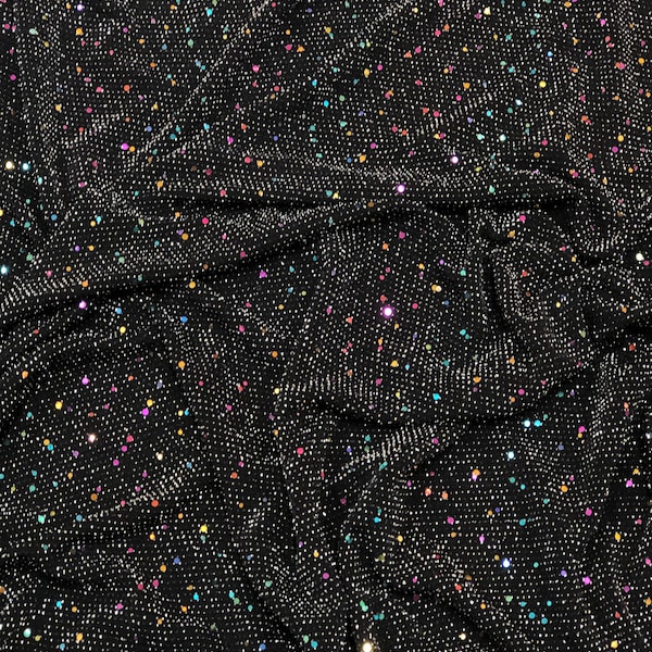 1 & 3mm Multi Color Speckles on Nylon Spandex 4 Ways Stretch Textured Slinky Fabric