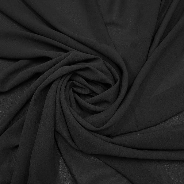 Rayon Georgette Chiffon Black Light Weight See Through Fabric by the Yard   (LT#1&2)