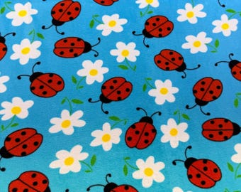 NUOVE grandi margherite bianche floreali con graziose coccinelle rosse su pile turchese tagliato su misura / Tessuto per noi /