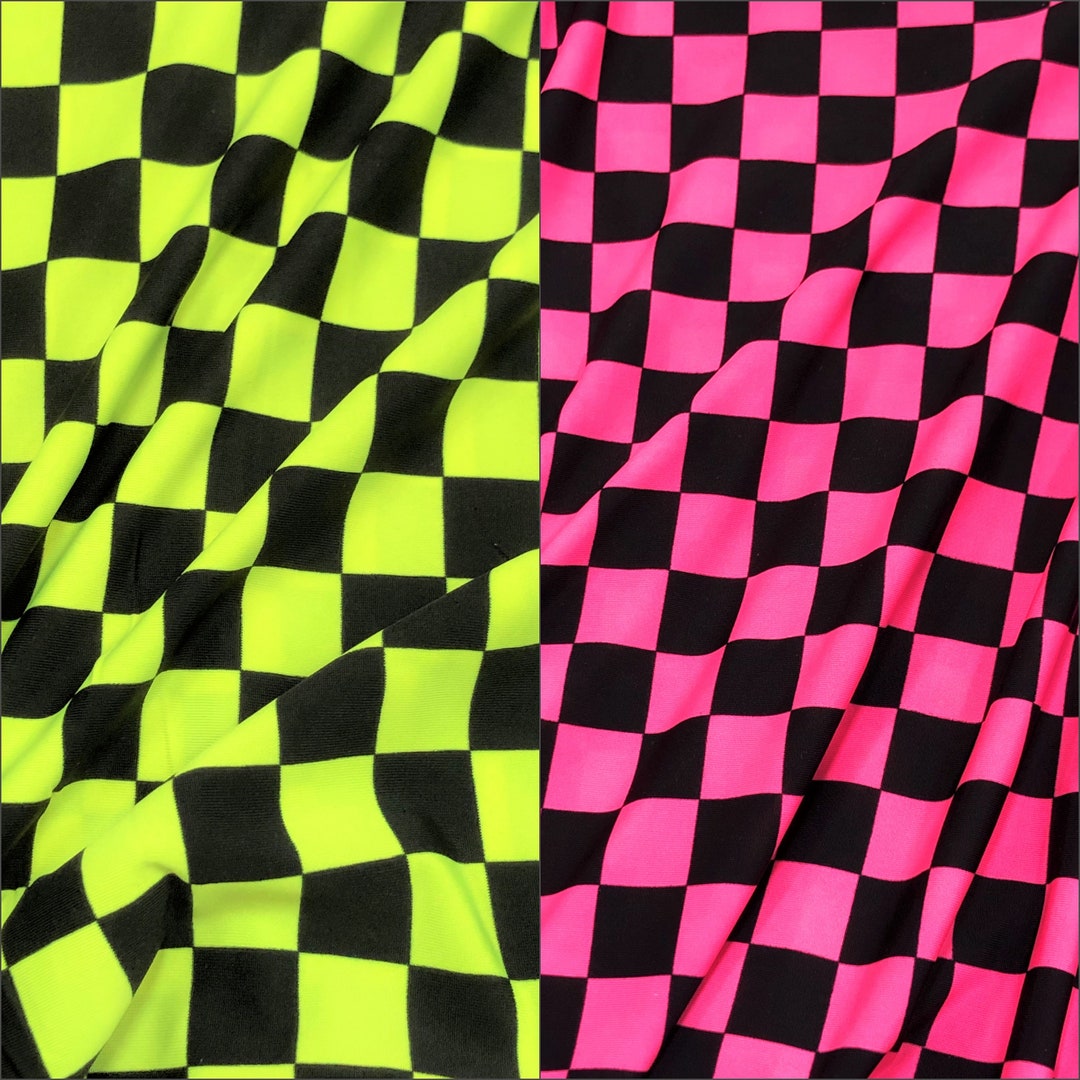 Bright Neon Pink and Black Checkered Squares Pattern on Stretch ...
