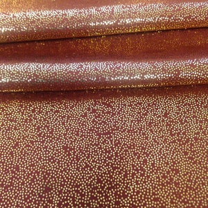 Gold Metallic Foil Micro Sparkle Dots on Rust Stretch Polyester Spandex Fabric FINAL SALE