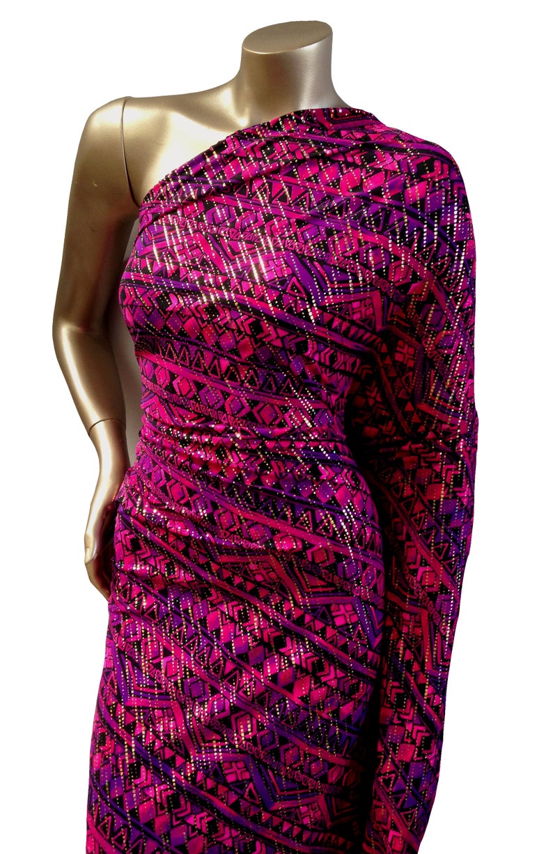 FUCHSIA//MULTICOLORD HOLOGRAPHIC FOILS ON BLACK SPANDEX 60/" WIDE 1 YARD