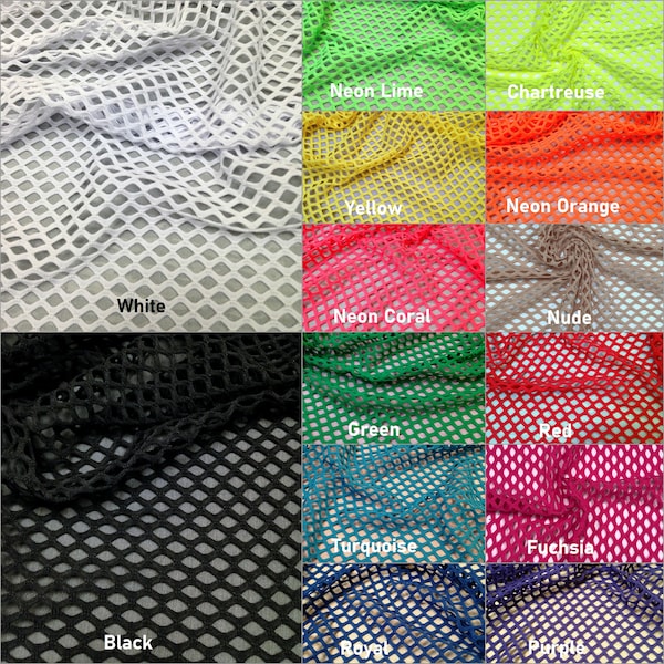 Colorful Big Hole 0.5 Inch Diamond Mesh Stretch Polyester Spandex Fishnet Fabric - 58 to 60 Inches Wide - By the Yard