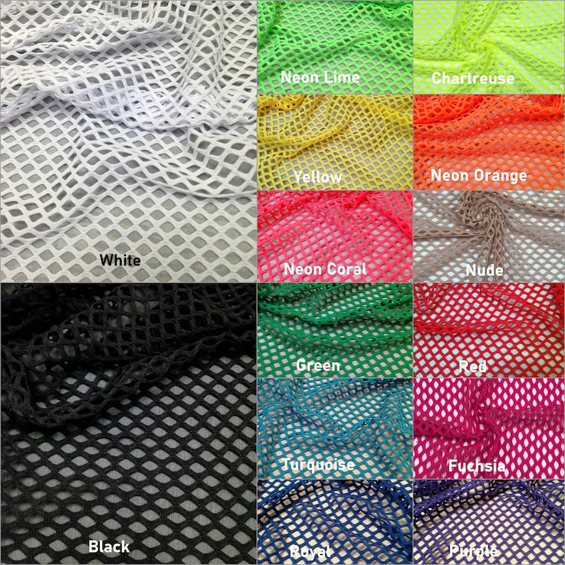 Colorful Big Hole 0.5 Inch Diamond Mesh Stretch Polyester Spandex Fishnet Fabric - 58 to 60 Inches Wide - By the Yard 