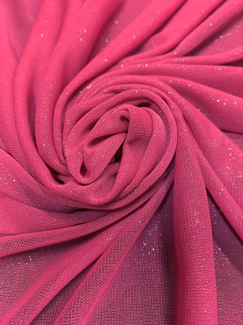 Polyester Stretch Triple Mesh See-Through w/Glitter Fabric by The Yard/Bulk N-148-Q Fuchsia