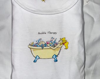 Bubble Therapy - Camicia da notte o copricostume impreziosito da pietre e stesso motivo sulla borsa per il trasporto - 100% cotone, taglia unica