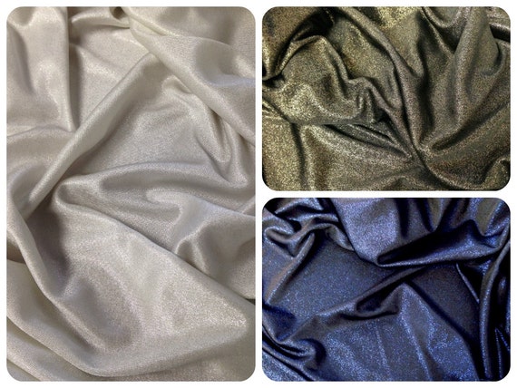Silver/Ivory Shiny Sparkle Foil on Stretch Soft Lightweight Knit Jersey Polyester Spandex Fabric by The Yard