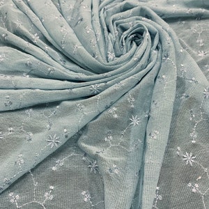 Vintage Floral Embroidered Design on Triple Mesh Fabric By The Yard