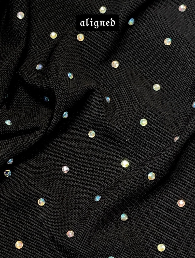 NUEVA Hermosa y elegante malla elástica con diamantes de imitación (multicolor o alineados) Tela cortada a medida o rollo (NEGRO) / Tela para nosotros / imagen 8
