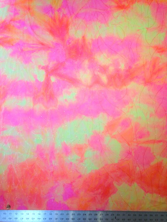 Shiny Glitter Waves on Tie Dye Pattern Stretch Nylon Spandex Fabric