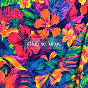 RESTOCKED 3 COLORS Custom made Nylon Spandex medium Weight 4 ways Stretch Neon Tropical Floral Design