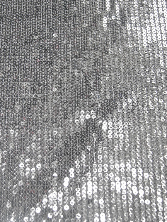 3mm Clear Rhinestones on Black See-Through Non-Stretch Polyester Mesh Net  Fabric