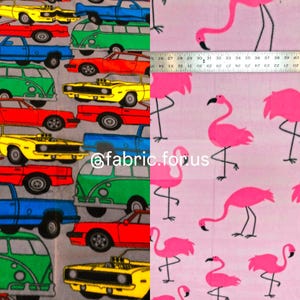Assorted Pink Colorful Flamingo and Race Car Prints on Anti-Pill Fleece Fabric by the Yard