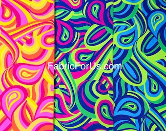 Colorful Neon Abstract Psychedelic Retro Pattern on Heavy Stretch Nylon Spandex Fabric For Us