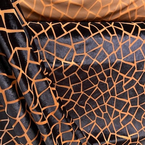 Giraffe Patch STRETCH Design Burnout Velvet Poly-Spandex Fabric 58" Wide By The Yard