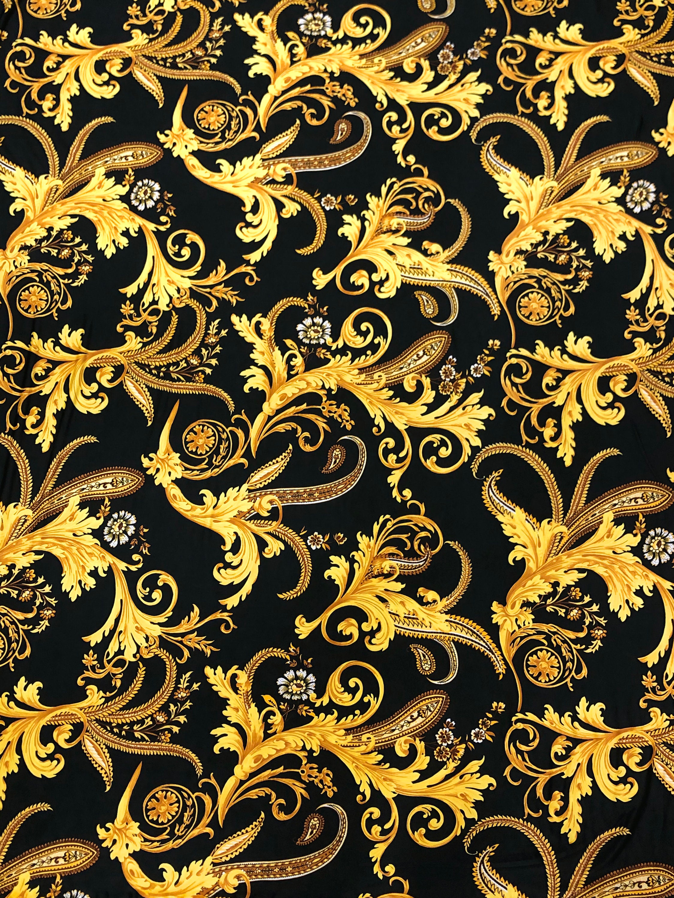 Gold Abstract Design On Polyester Spandex 2 Way Stretch Fabric By