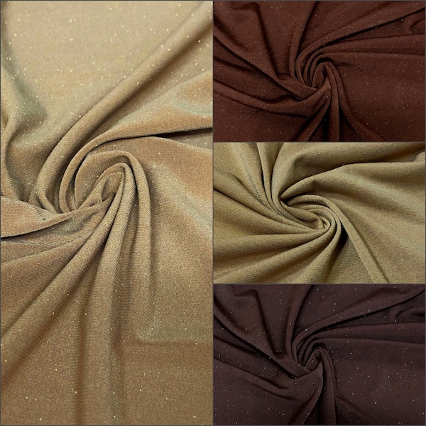 Polyester ITY Matte Jersey 2 ways Stretch with Gold Glitters Fabric 58/60" Wide_ By the Yard/Bulk