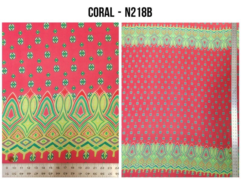 By the Yard or Bulk Geometric Border Pattern on Non-Stretch See Through Polyester Chiffon Fabric 58 to 60 Inches Wide