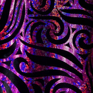 NEW COLORS ADDED, Swirl Hologram Snake Design Foil on Polyester Spandex Velvet Fabric by the Yard or Bolt |Fabric For Us |