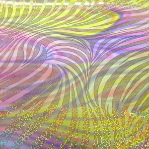 Zebra Holographic Foil on Bright Swirl Pattern Stretch Polyester Spandex Fabric - 58 to 60 Inches Wide - By the Yard