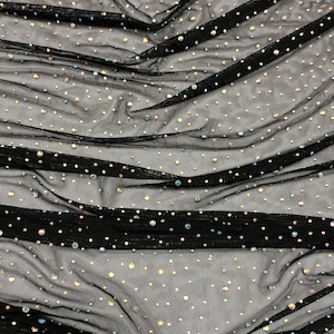 NUEVA Hermosa y elegante malla elástica con diamantes de imitación (multicolor o alineados) Tela cortada a medida o rollo (NEGRO) / Tela para nosotros / imagen 5