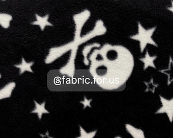 NUOVO Calavera Emo White Skulls su pile nero accogliente tagliato su misura / Tessuto per noi /