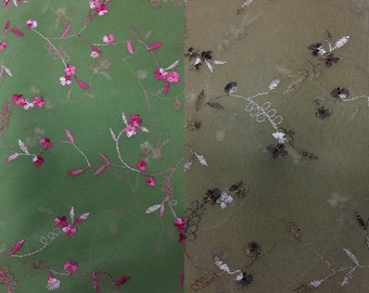 Polyester Spandex Mesh With Embroidery Flower Design Fabric FINAL SALE