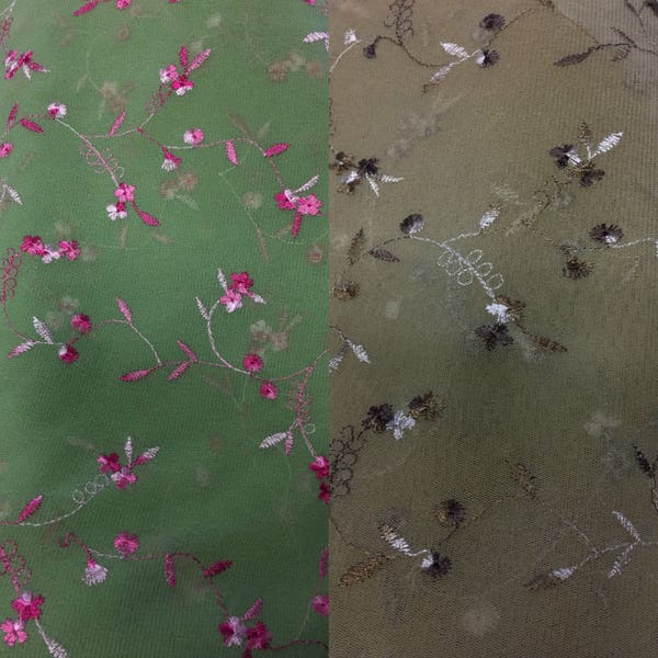 Polyester Spandex Mesh With Embroidery Flower Design Fabric FINAL SALE