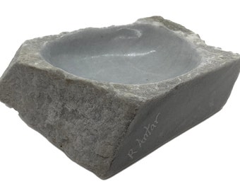 Handmade Yule Marble Bowl: Silver Grey Stone Art by Robin Antar